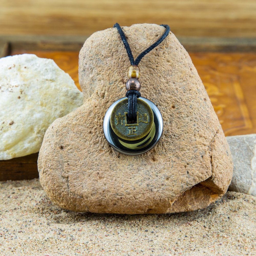 Hematite and Chinese lucky Coin Necklace - Picture 4 of 6